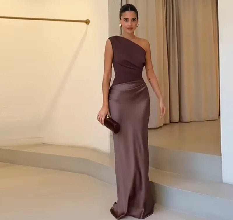 Maxi Satin One Shoulder Gown